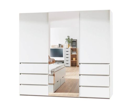 Rauch Lias Silk Grey 3 Sliding Door 1 Mirror Wardrobe with Drawer(W226cm)