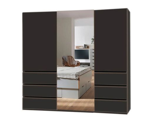 Rauch Lias Graphite 3 Sliding Door 1 Mirror Wardrobe with Drawer(W226cm)