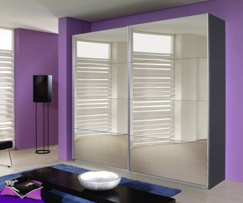 Rauch Quadra 2 Mirror Door Sliding Wardrobe with Aluminum Colour Handle Strips(W226cm)
