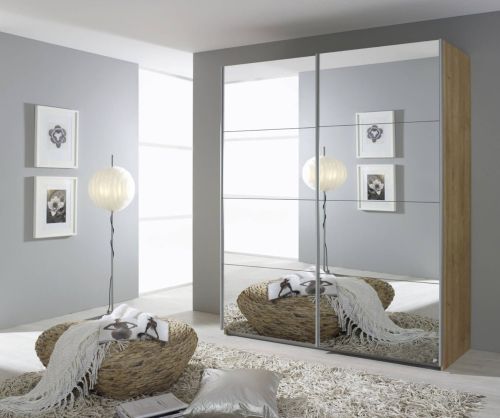 Rauch Quadra 2 Mirror Door Sliding Wardrobe with Chrome Colour Handle Strips(W136cm)
