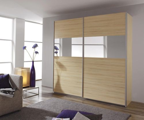 Rauch Quadra White Part Glass Overlay Front 2 Door Sliding Wardrobe with Chrome Colour Handle Strips(W181cm)