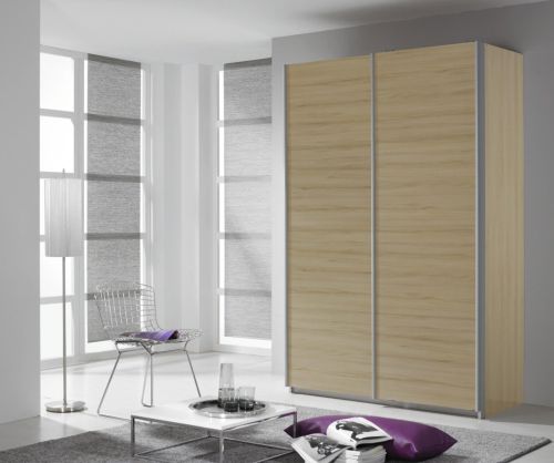 Rauch Quadra 2 Door Sliding Wardrobe with Aluminum Colour Handle Strips(W136cm)