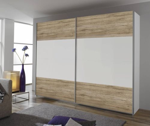 Rauch Quadra White Part Glass Front 2 Door Sliding Wardrobe with Aluminum Colour Handle Strips(W271cm)