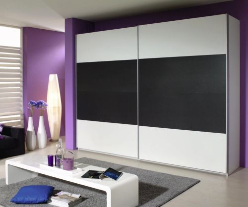 Rauch Quadra Basalt 2 Part Glass Overlay Front 3 Door Sliding Wardrobe with Chrome Colour Handle Strips(W315cm)