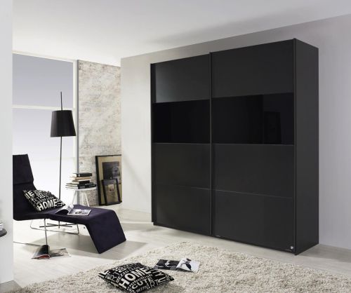 Rauch Quadra Effect Grey High Polish Front 2 Part Glass Door Sliding Wardrobe with Chrome Colour Handle Strips(W136cm)