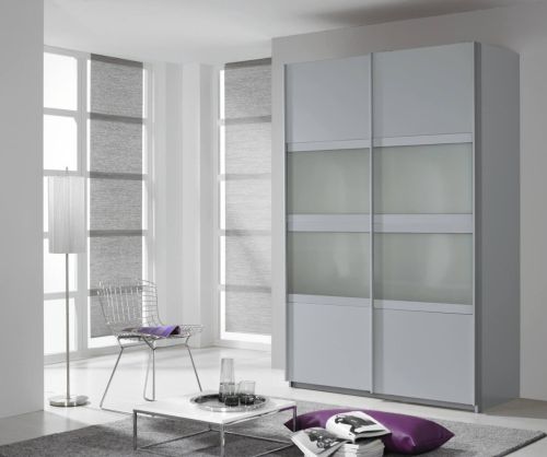 Rauch Quadra Silk Grey Glass Overlay 2 Door Sliding Wardrobe with Chrome Colour Handle Strips(W271cm)