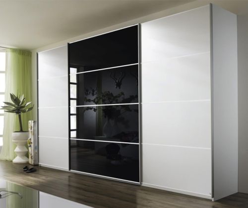 Rauch Quadra Basalt 3 Glass Overlay Door Sliding Wardrobe with Aluminum Colour Handle Strips(W315cm)