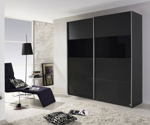 Rauch Quadra Basalt Glass Overlay 2 Sliding 1 Glass Door Wardrobe with Carcase Colour Handle Strips(W136cm)