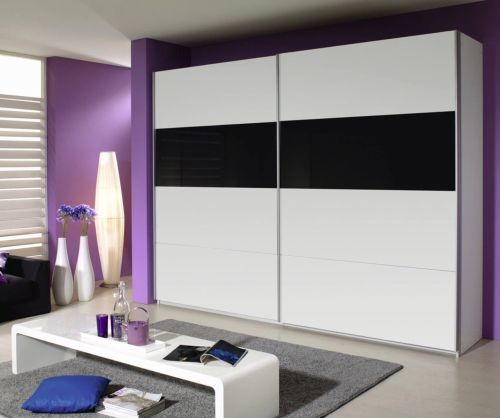 Rauch Quadra Basalt Part Glass Overlay Front 2 Door Sliding Wardrobe with Chrome Colour Handle Strips(W181cm)