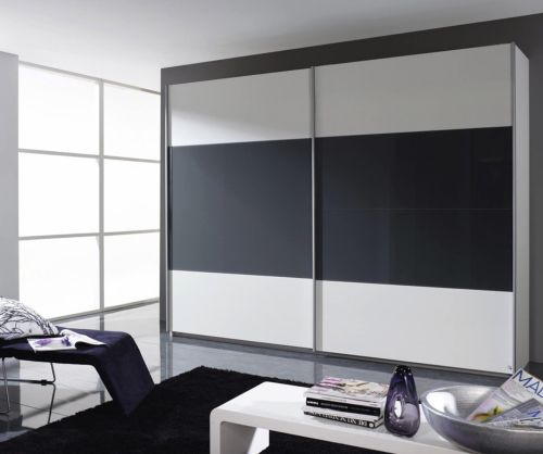 Rauch Quadra Basalt 2 Part Glass Overlay Front 3 Door Sliding Wardrobe with Aluminum Colour Handle Strips(W315cm)