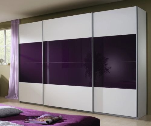 Rauch Quadra Black Part Glass Front 3 Door Sliding Wardrobe with Aluminum Colour Handle Strips(W315cm)