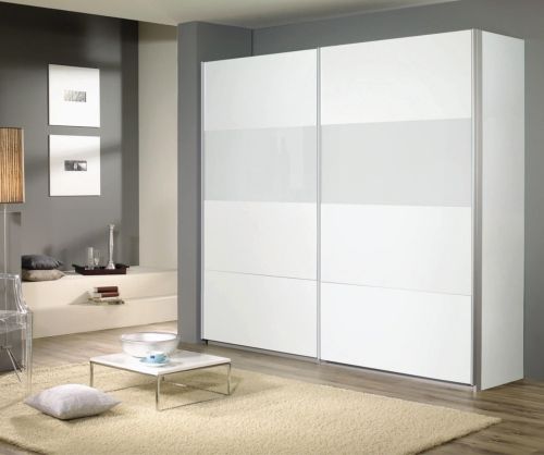 Rauch Quadra White Glass Overlay 2 Sliding 1 Glass Door Wardrobe with Aluminum Colour Handle Strips(W136cm)