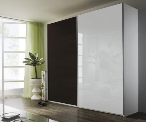 Rauch Quadra Silk Grey Glass Overlay 2 Sliding 1 Glass Door Wardrobe with Chrome Colour Handle Strips(W136cm)