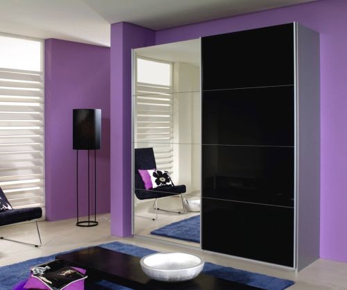 Rauch Quadra White High Polish Front 3 Door Sliding Wardrobe with Aluminum Colour Handle Strips(W315cm)
