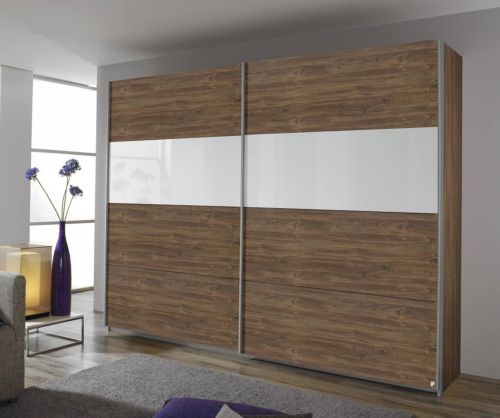 Rauch Quadra White 2 Part Glass Overlay Front 3 Door Sliding Wardrobe with Carcase Colour Handle Strips(W315cm)
