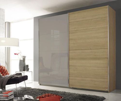 Rauch Quadra Silk Grey Glass Overlay 2 Sliding 1 Glass Door Wardrobe with Carcase Colour Handle Strips(W136cm)