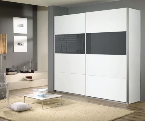 Rauch Quadra Basalt Part Glass Front 2 Door Sliding Wardrobe with Aluminum Colour Handle Strips(W271cm)