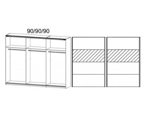Rauch Quadra Part Mirror Front 2 Door Sliding Wardrobe with Chrome Colour Handle Strips(W271cm)