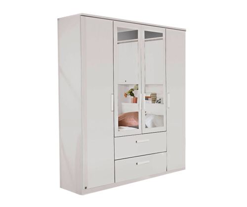 Rauch Rivera Alpine White 4 Door 2 Mirror 2 Drawer Combi Wardrobe with Cornice (W181cm)