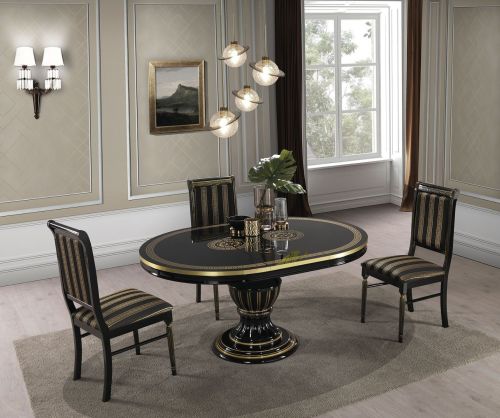 H2O Design Aurora Black and Gold Italian Round Extending Dining Set with Rossella Dining Chairs