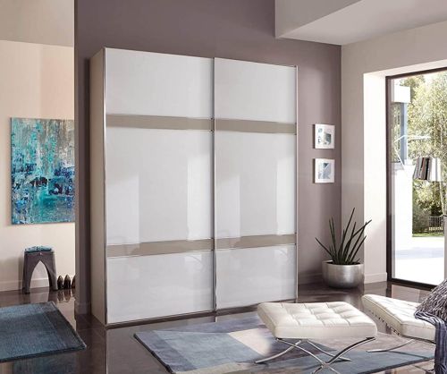 Wiemann Rialto Glass White Front 2 Door Sliding Wardrobe With 2 Cross Trims – W200cm