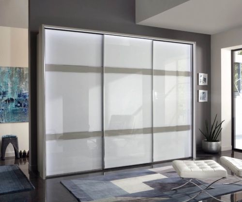 Wiemann Rialto Glass White 3 Door Sliding Wardrobe With 2 Cross Trims – W250cm