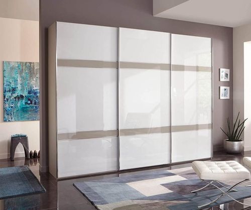 Wiemann Rialto Glass Pebble Grey 3 Door Sliding Wardrobe With 2 Cross Trims – W250cm