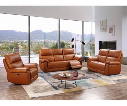 Furniture Link Rocco Tan Leather Power Recliner 3+2+1 Sofa Set 