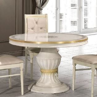 H2O Design Aurora Beige Birch Gold Italian Round Extending Dining Table Only
