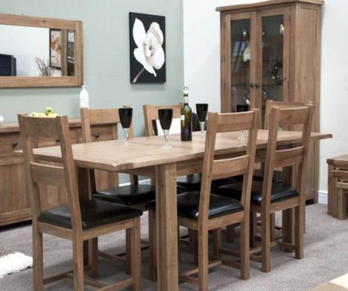 Homestyle GB Rustic Oak Extending Dining Table with 6 Oak Chairs