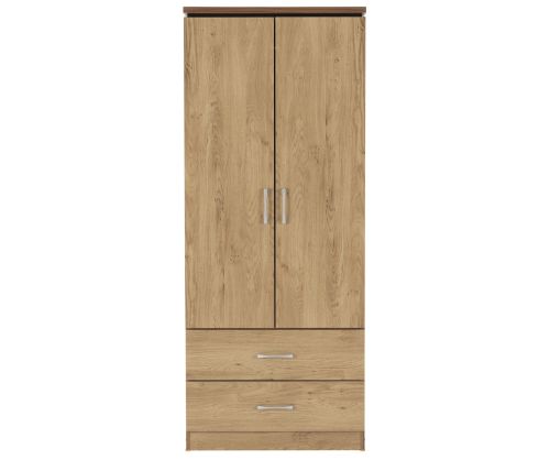 Seconique Furniture Charles 2 Door 2 Drawer Wardrobe – Oak and Walnut Effect