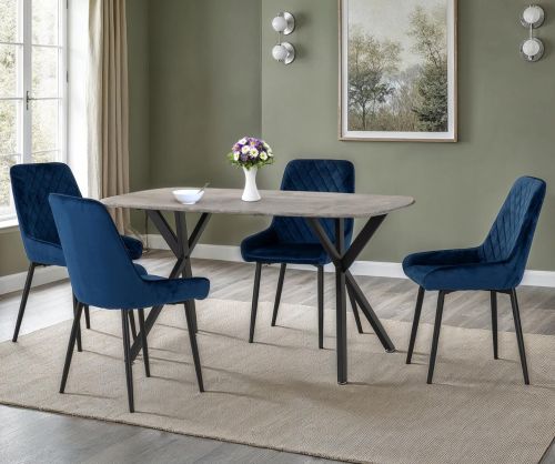  Seconique Furniture Athens Concrete Effect Rectangular Dining Set with Avery Chairs –  Black & Sapphire Blue Velvet