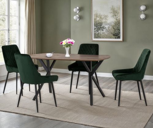 Seconique Furniture Athens Medium Oak Effect Rectangular Dining Set with Avery Chairs –  Black & Emerald Green Velvet
