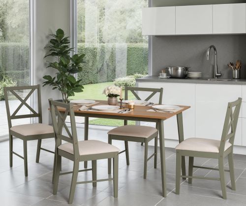 Seconique Furniture Balfour 1+4 Dining Set – Sage Green with Mink Microsuede Chairs & Oak Effect Table