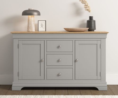 Seconique Furniture Bordeaux Pebble Grey and Oak 2 Door 3 Drawer Sideboard 
