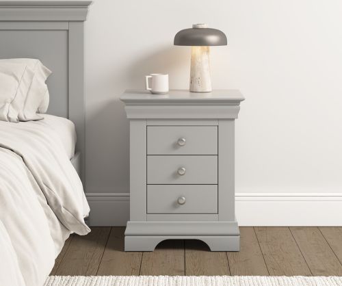 Seconique Furniture  Bordeaux 3 Drawer Bedside - Pebble Grey Finish 
