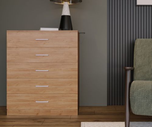 Seconique Furniture Dakota Oak Effect 5 Drawer Chest 