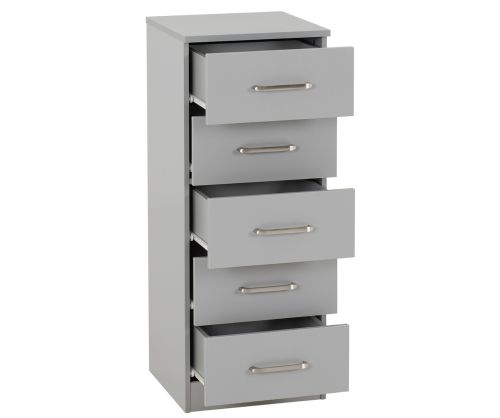 Seconique Furniture Dakota Light Grey 5 Drawer Narrow Chest 