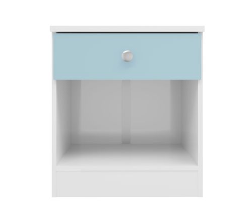  Seconique Furniture Denver White and Blue Gloss 1 Drawer Bedside Cabinet