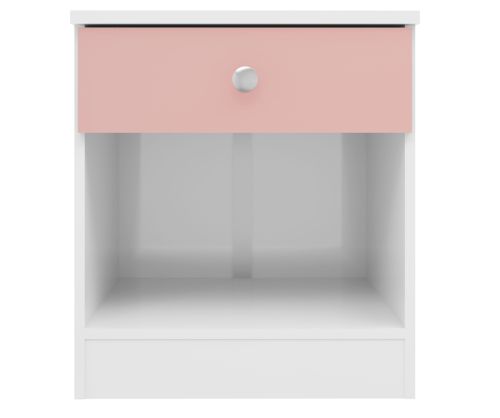  Seconique Furniture Denver White and Pink Gloss 1 Drawer Bedside Cabinet