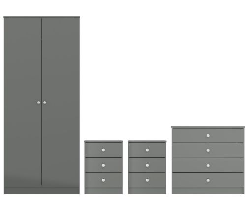  Seconique Furniture Denver Grey Gloss 2 Door Wardrobe Bedroom Set 