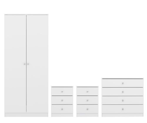 Seconique Furniture Denver White Gloss 2 Door Wardrobe Bedroom Set 