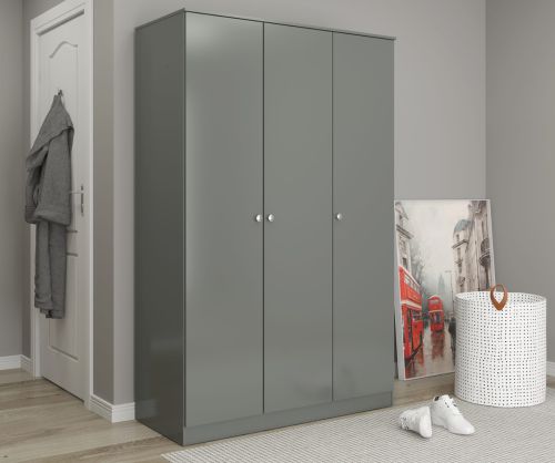 Seconique Furniture Denver Grey Gloss 3 Door Wardrobe