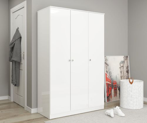  Seconique Furniture Denver White Gloss 3 Door Wardrobe