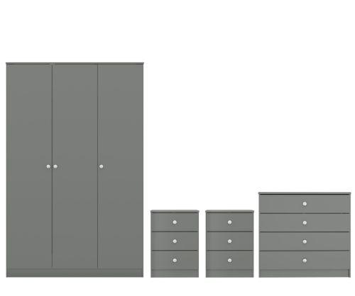  Seconique Furniture Denver Grey Gloss 3 Door Wardrobe Bedroom Set 