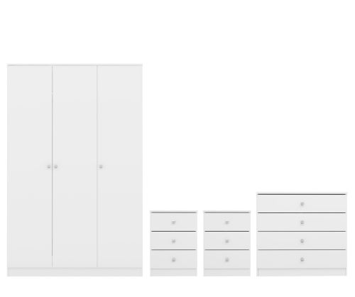  Seconique Furniture Denver White Gloss 3 Door Wardrobe Bedroom Set 
