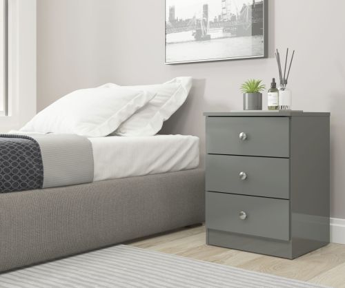 Seconique Furniture Denver Grey Gloss 3 Drawer Bedside