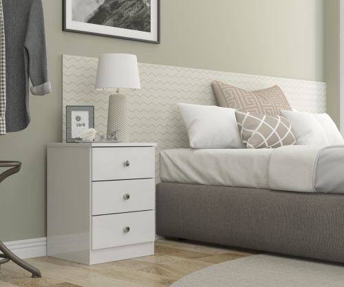  Seconique Furniture Denver White Gloss 3 Drawer Bedside
