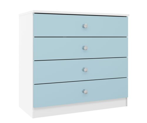  Seconique Furniture Denver White and Blue Gloss 4 Drawer Bedside