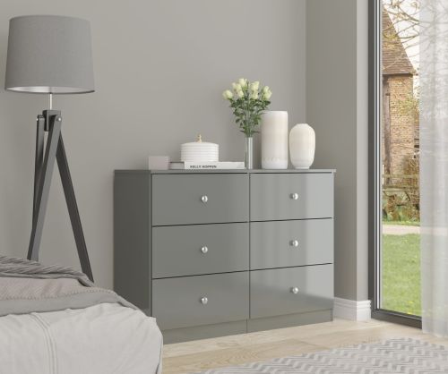  Seconique Furniture Denver Grey Gloss 6 Drawer Chest
